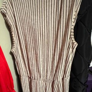 Striped Beige Sleeveless Dress